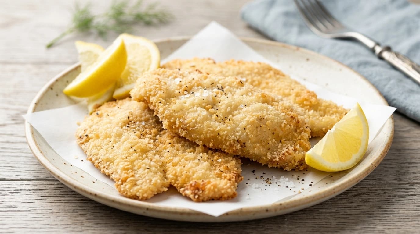 Airfryer-kycklingschnitzel med potatismos – Perfekt gyllene panering med bara en skvätt olja - traditionellt Tysk Middag recept, perfekt till vardagsmiddag