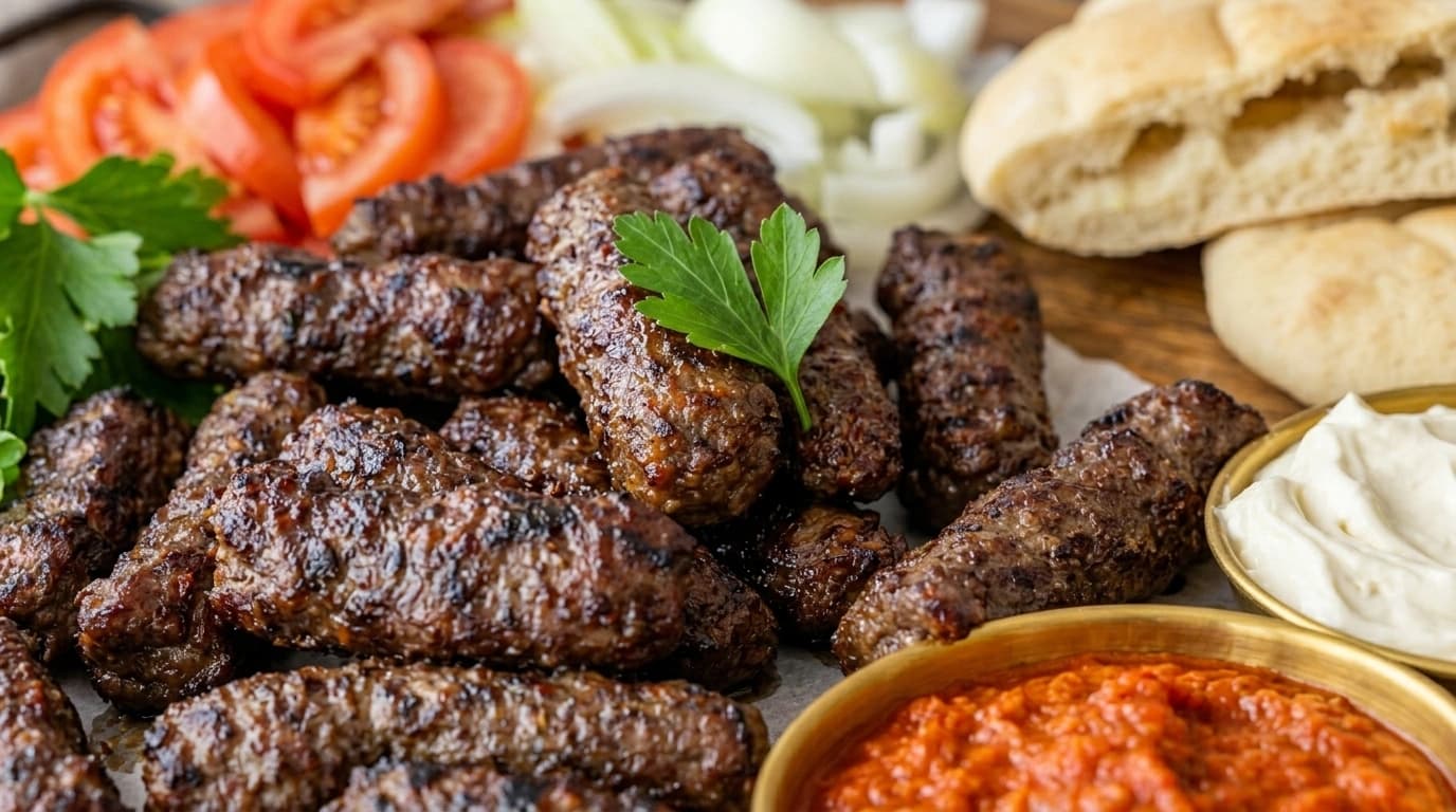 Bosnisk Ćevapi med kajmak och varmt lepinabröd – 40 minuter - traditionellt Bosnisk Middag recept, perfekt till vardagsmiddag