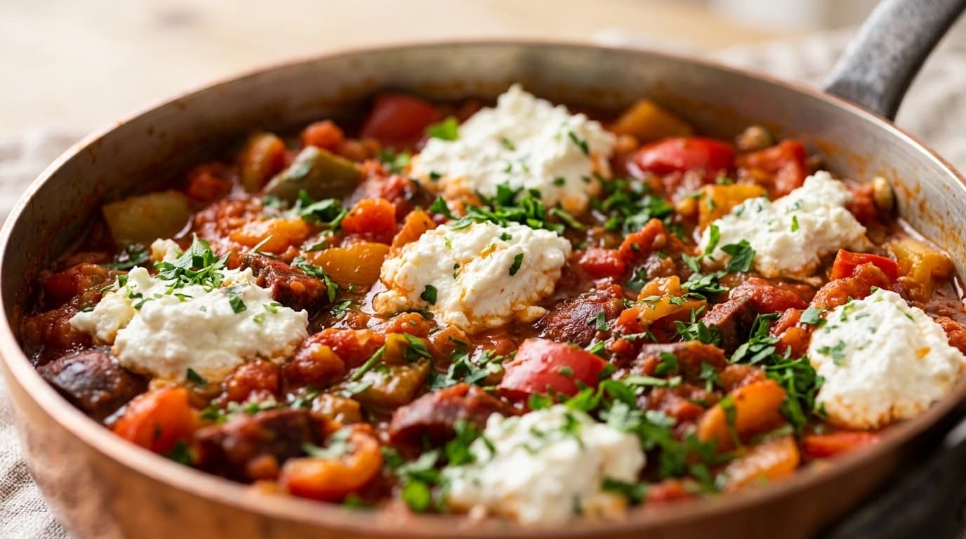 En panna chorizo, paprika och kikärtor – Kryddig medelhavsrätt på 30 minuter - traditionellt Spansk Middag recept, perfekt till vardagsmiddag