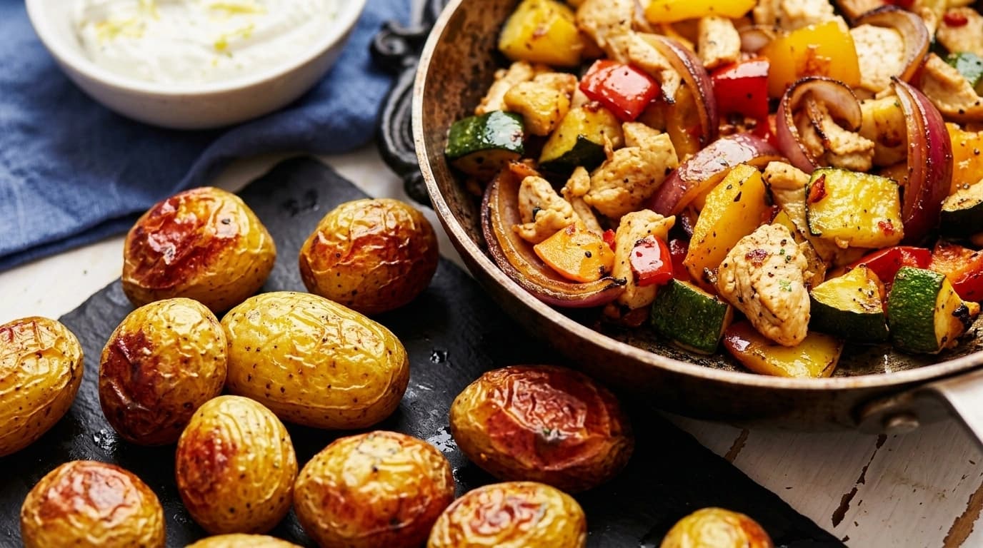 En panna kyckling, potatis och citron – Ugnsbakad helkväll på 45 minuter - traditionellt Medelhav Middag recept, perfekt till vardagsmiddag