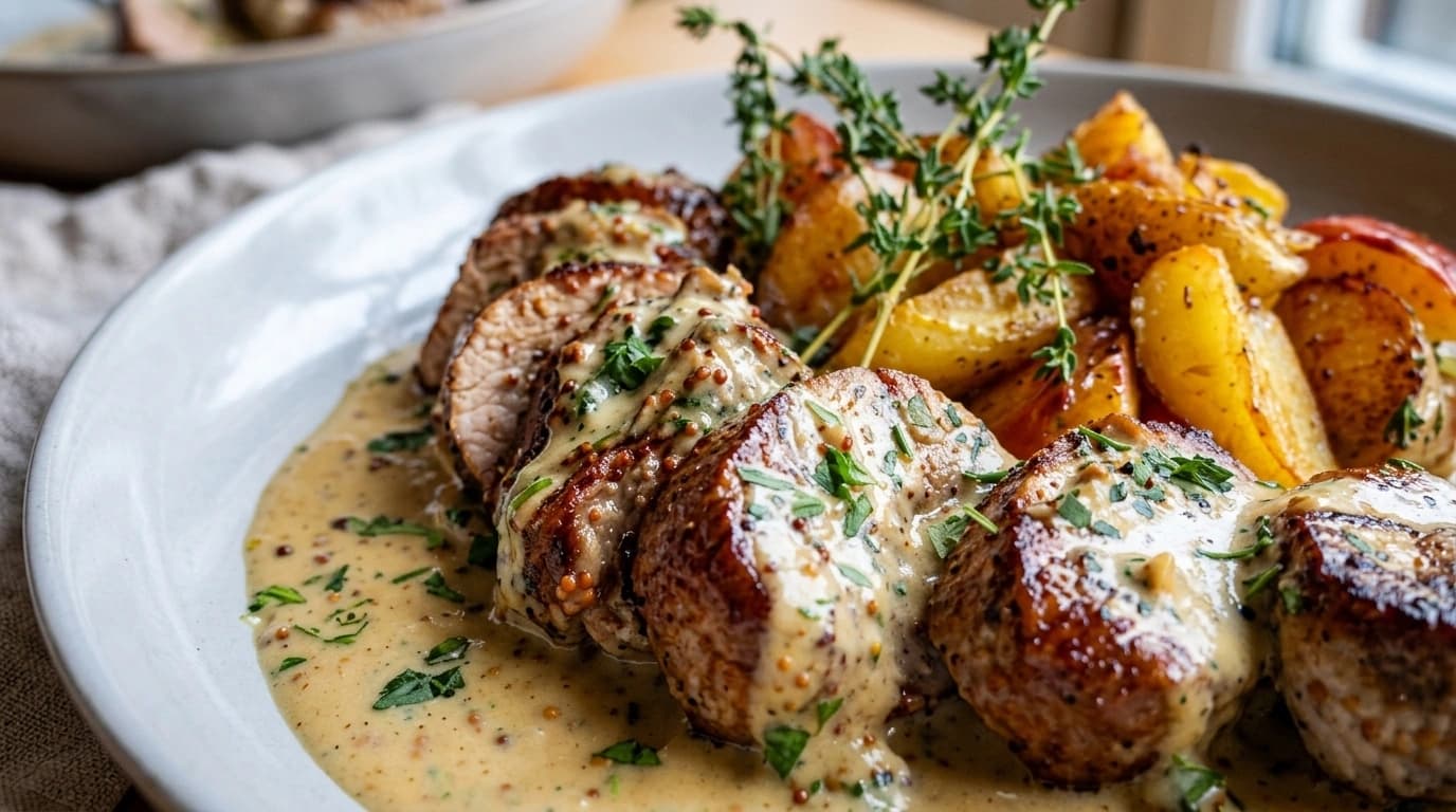 Fläskfilé med äppelbitar och gräddsås – Enkel höstmiddag på 30 minuter - traditionellt Sverige Middag recept, perfekt till vardagsmiddag