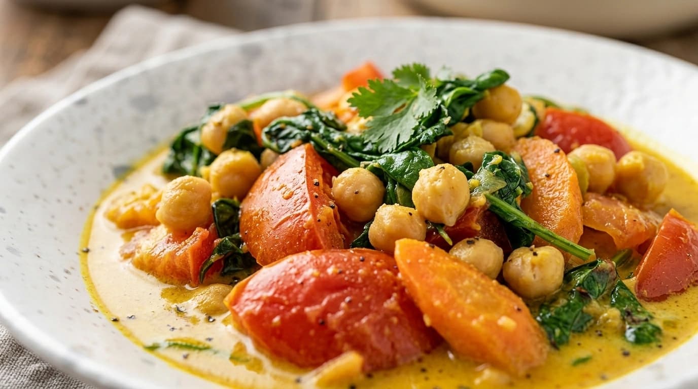 Gryta kikärtor, spenat och kokos – Vegansk vardagslyx på 25 minuter - traditionellt Indisk Middag recept, perfekt till vardagsmiddag