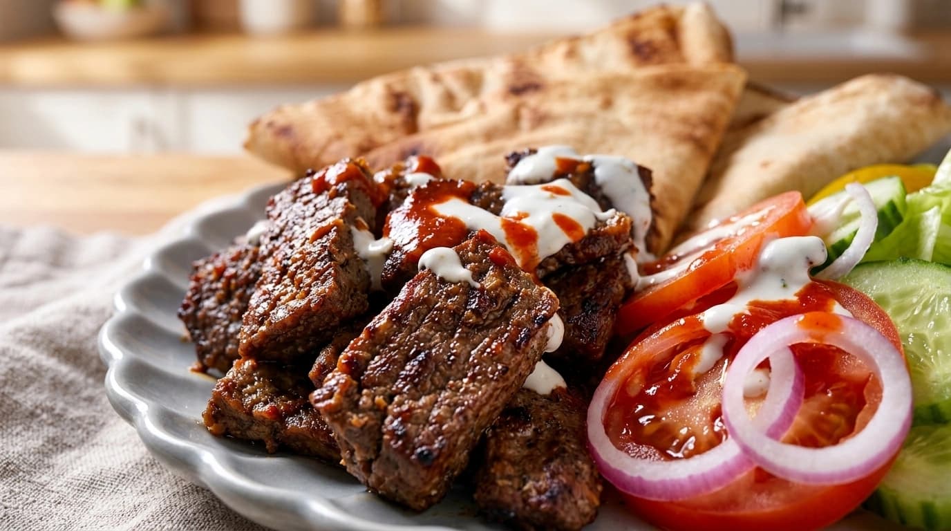 50/50 falsk kebab med köttfärs, sojafärs och vitlökssås – Hälften kött, hela smaken på 25 minuter - traditionellt Svensk Middag recept, perfekt till vardagsmiddag