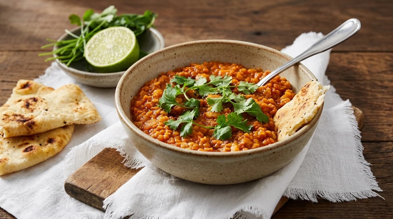 Indisk dhal med röda linser och glutenfritt naanbröd