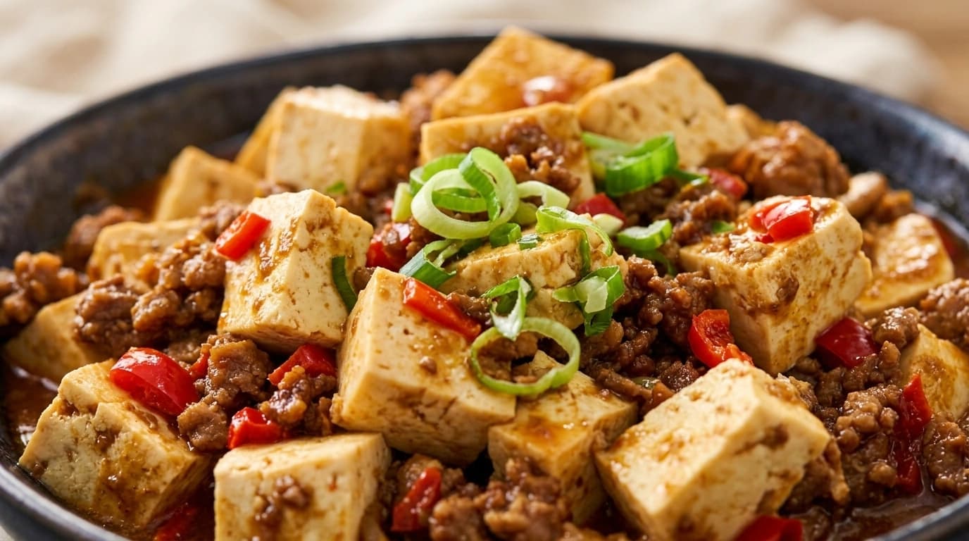Kinesisk Mapo Tofu med kryddig nötfärs – Sichuan-klassiker på 25 minuter - traditionellt Kina Middag recept, perfekt till vardagsmiddag