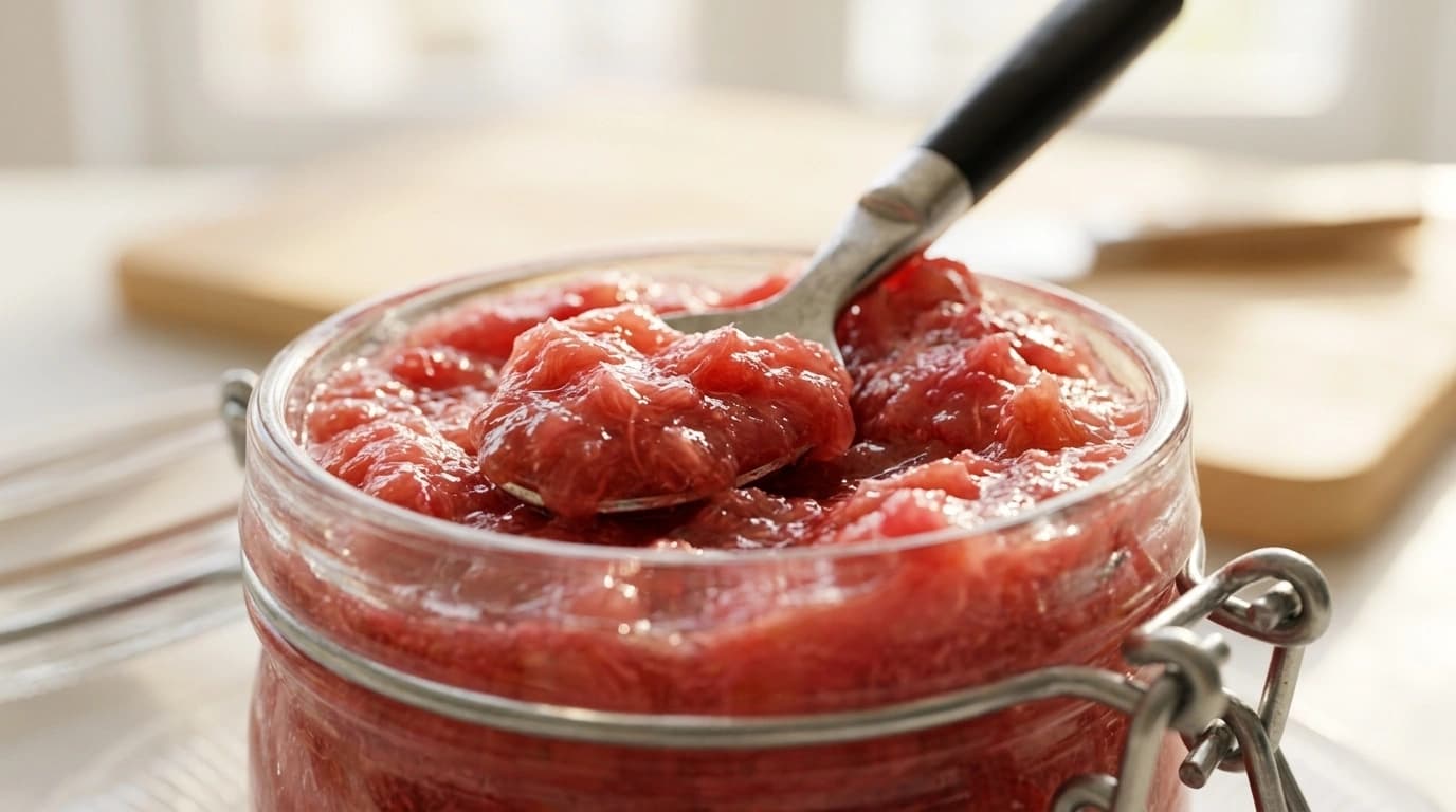 Klassisk rabarberchutney med ingefära och rosiner