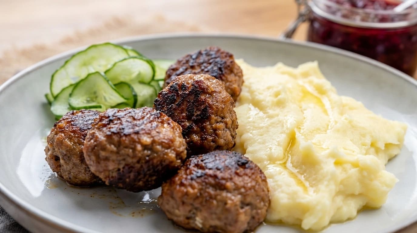 Klassiska köttbullar med potatismos och lingon – Perfekta husmanskosten på 35 minuter - traditionellt Svensk Middag recept, perfekt till vardagsmiddag