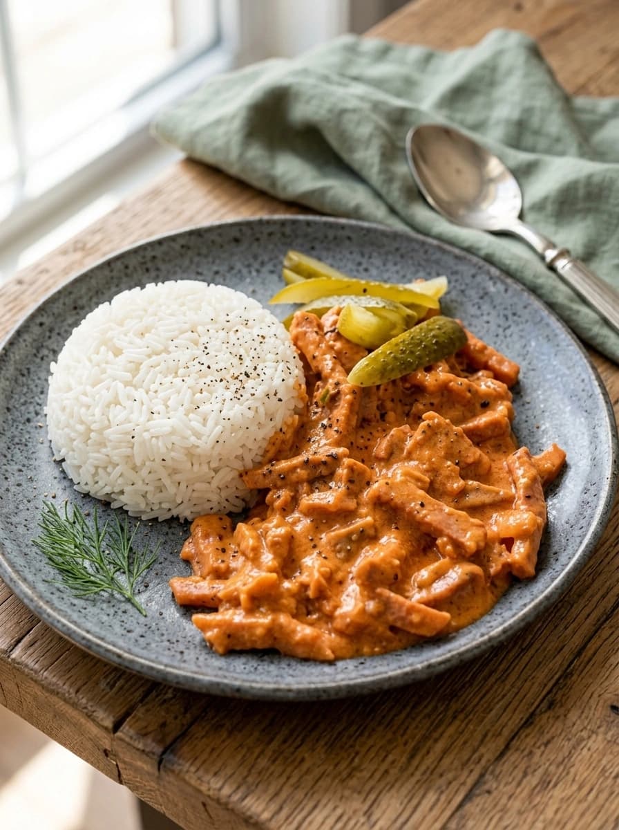 Korv Stroganoff Express – Snabb Klassiker på 15 Minuter - traditionellt Svensk Middag recept, perfekt till vardagsmiddag