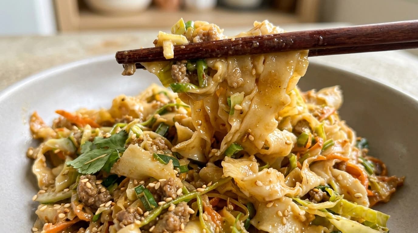 Köttfärs-nudelsallad med sesamdressing – Asieninspirerad på 15 minuter - traditionellt Asiatisk Middag recept, perfekt till vardagsmiddag
