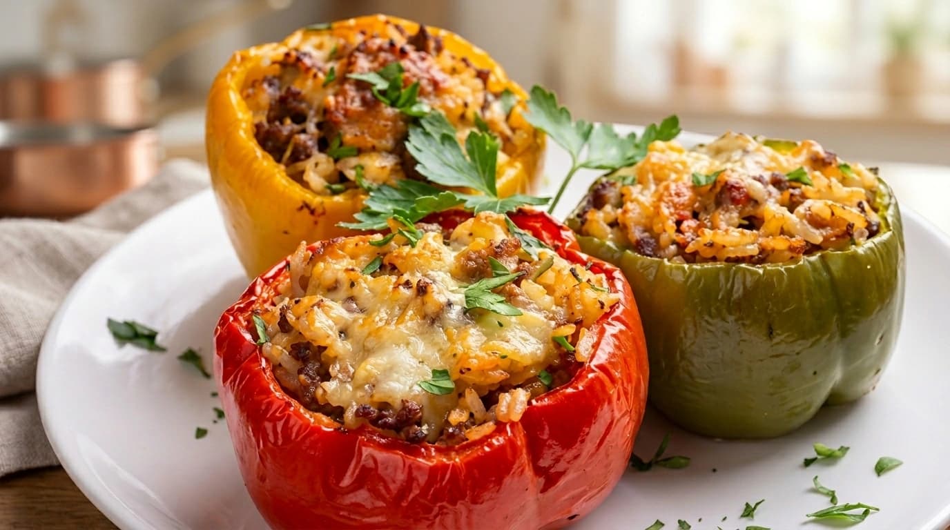 Köttfärs- och ostfyllda paprikor – Ugnsmat på 30 minuter som ser avancerad ut - traditionellt Medelhavs Middag recept, perfekt till vardagsmiddag