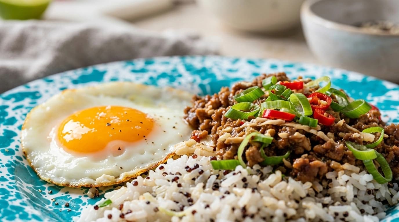Köttfärs- och svampwok med fullkornsris och ägg – Asieninspirerad budgeträtt på 25 minuter - traditionellt Svensk Middag recept, perfekt till vardagsmiddag