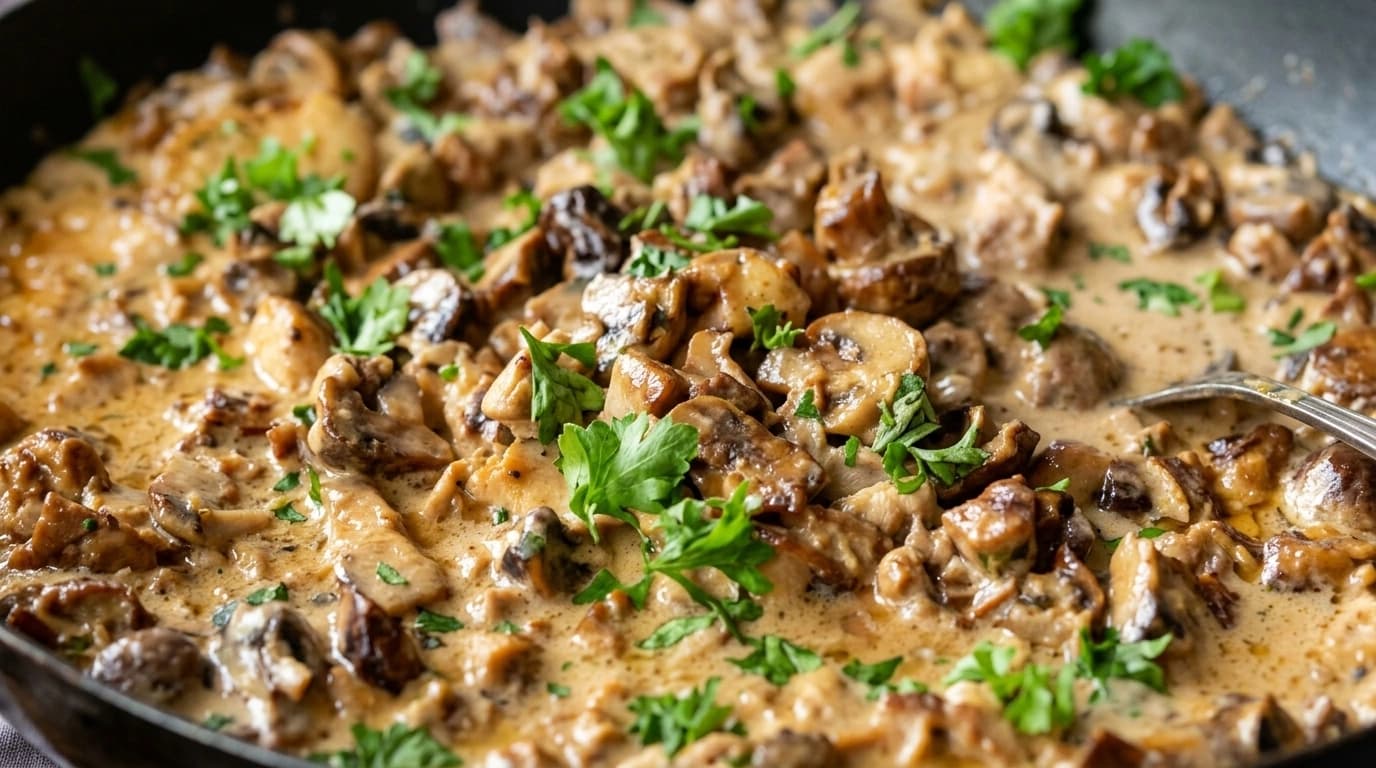 Köttfärsgryta med svamp och gräddsås – Krämig höstfavorit på 25 minuter - traditionellt Svensk Middag recept, perfekt till vardagsmiddag