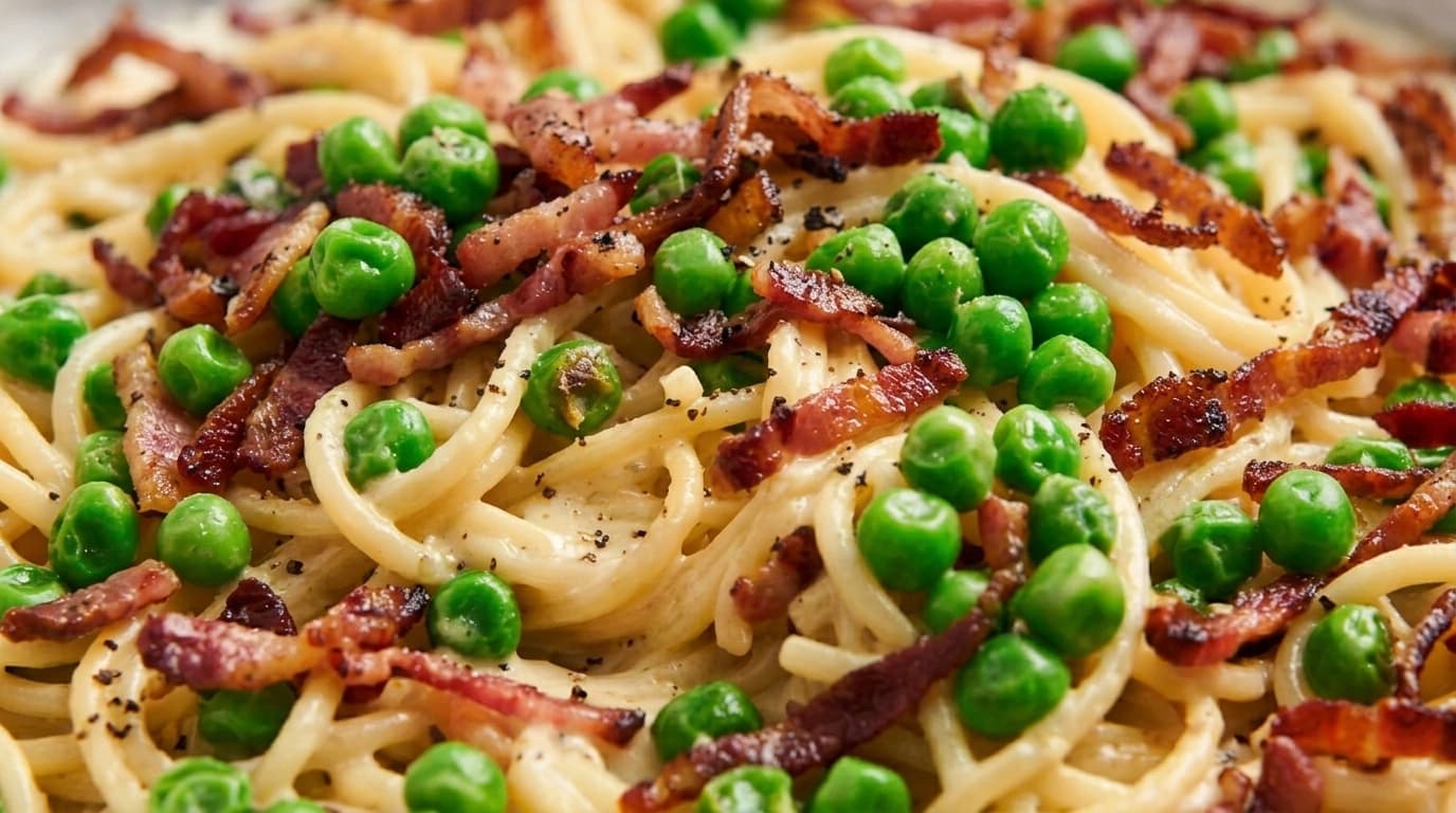 Krämig parmesanpasta med ärtor och grädde – Vegetarisk lyx på 20 minuter - traditionellt Italiensk Middag recept, perfekt till vardagsmiddag