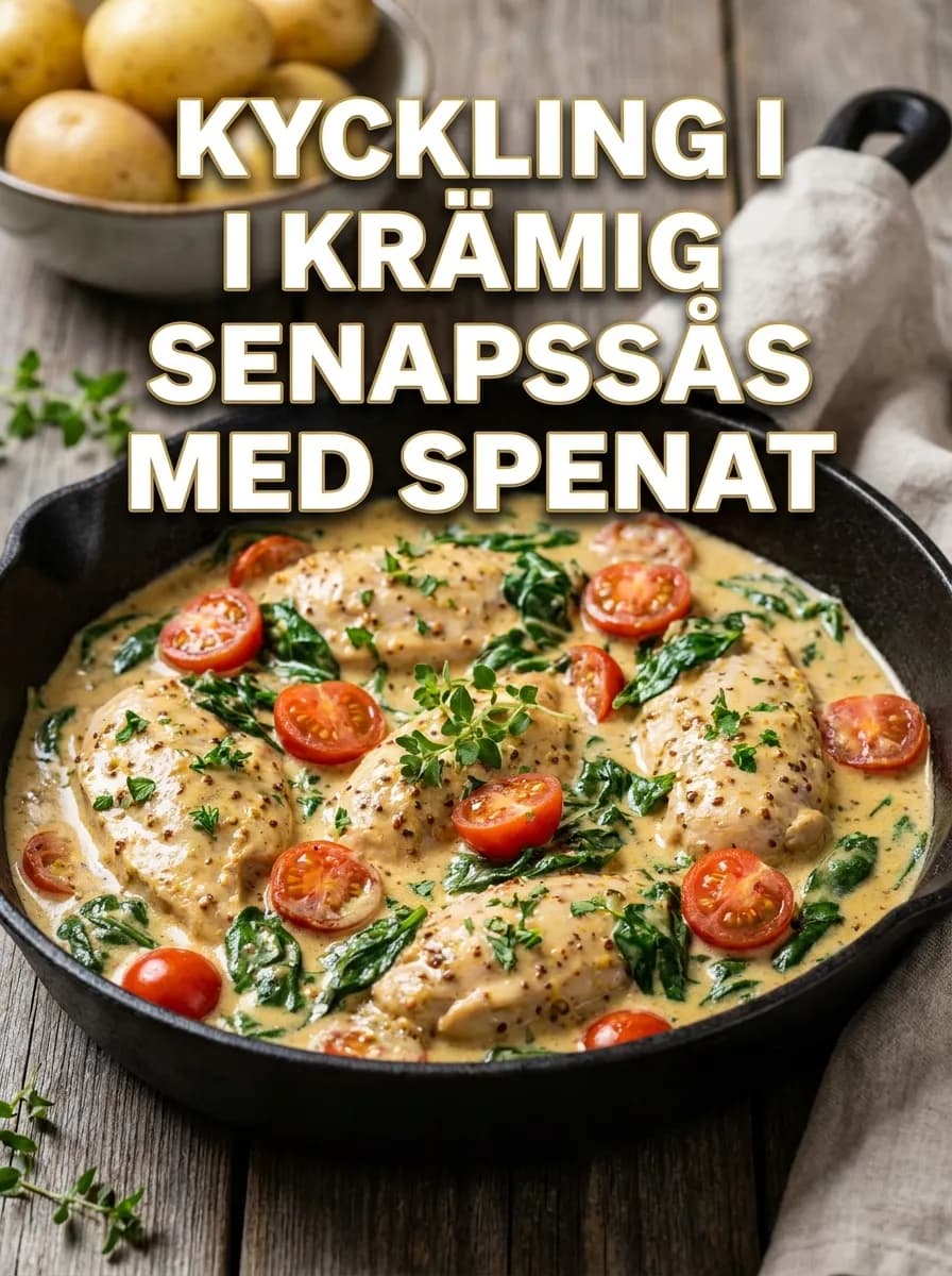Kyckling i Krämig Senapssås med Spenat - traditionellt Svensk Middag recept, perfekt till vardagsmiddag