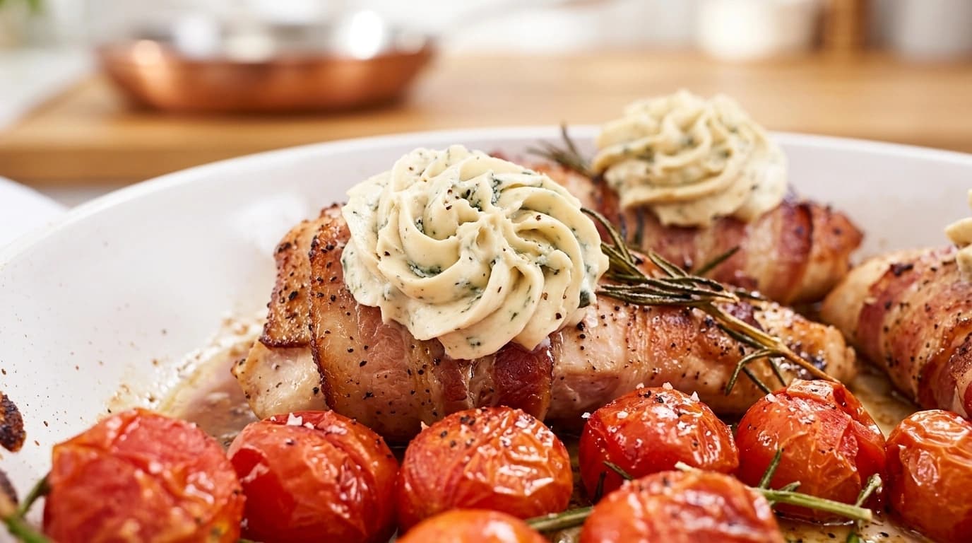 Kycklingfilé inlindad i bacon med crème fraiche-dipp – Proteinrik vardagslyx på 30 minuter - traditionellt Sverige Middag recept, perfekt till vardagsmiddag