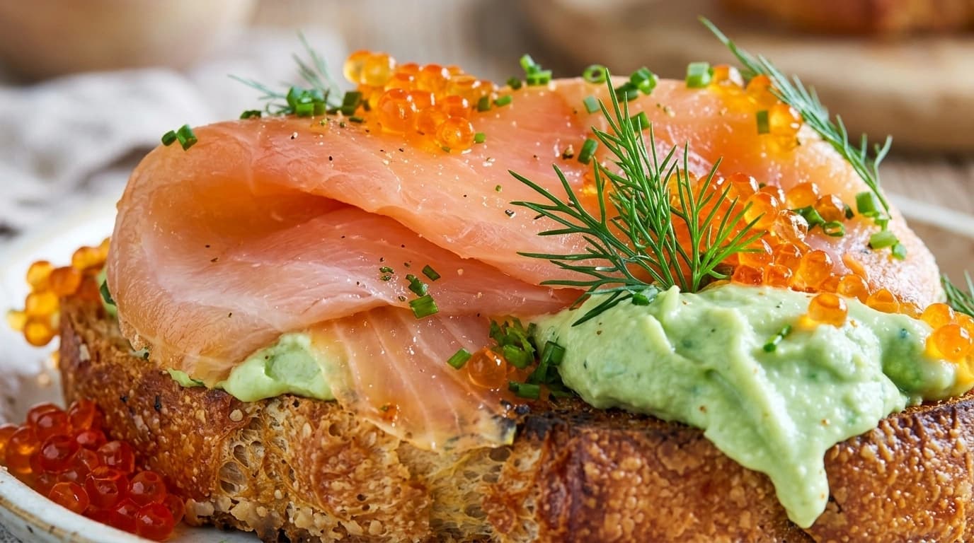 Laxtartar med rabarber, avocado och lime
