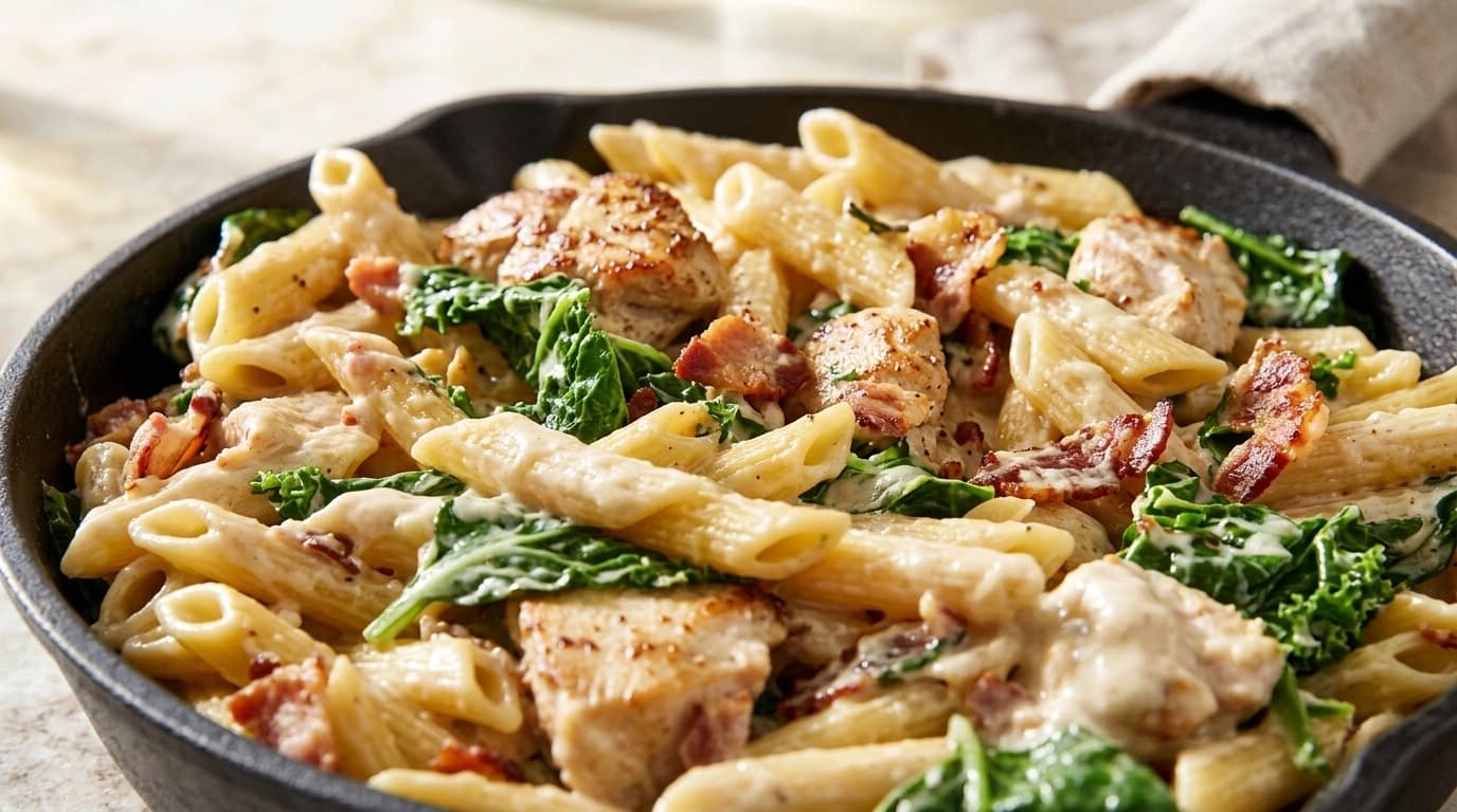 One Pot Pasta med kyckling, spenat och soltorkade tomater – Krämig vardagslyx på 25 minuter - traditionellt Italiensk Middag recept, perfekt till vardagsmiddag