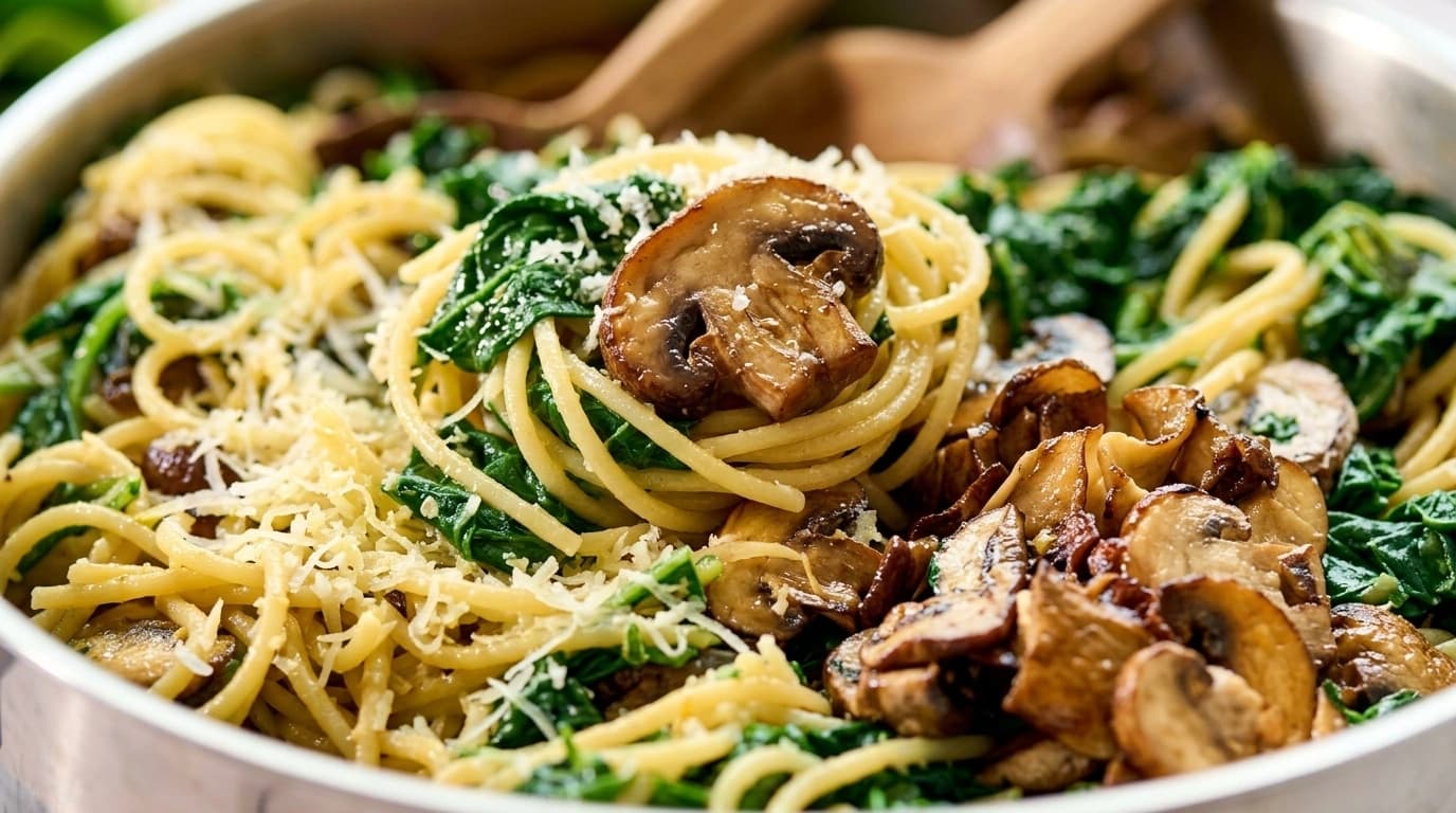 One Pot Pasta med svamp, spenat och vitlök – Jordig vegetarisk lyx på 25 minuter - traditionellt Italiensk Middag recept, perfekt till vardagsmiddag