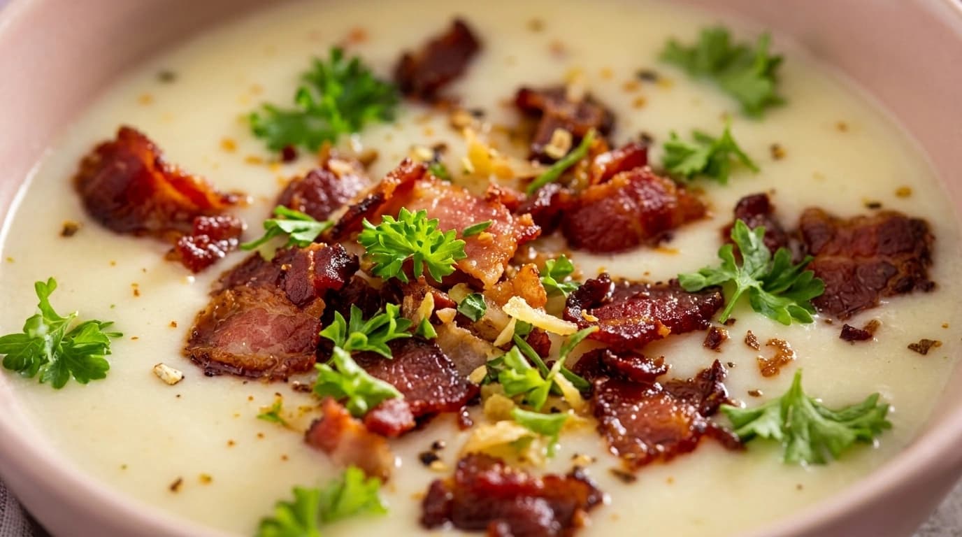 Rabarber och potatissoppa med crispad bacon