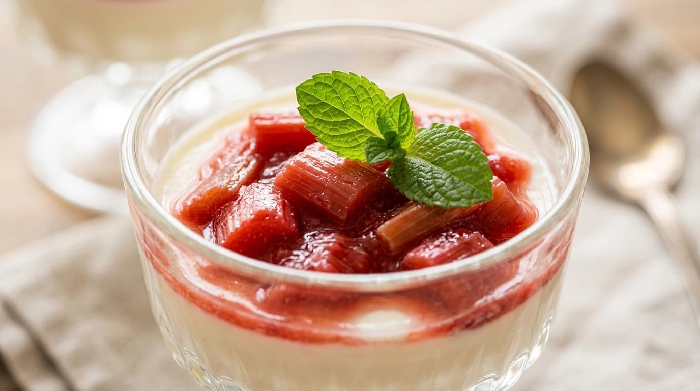 Rabarber- och vaniljpannacotta med rabarbercompote