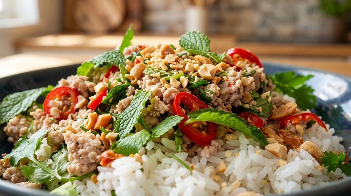 Thailändsk Larb Gai (kycklingfärssallad) – Fräsch och het sallad på 20 minuter - traditionellt Thailand Middag recept, perfekt till vardagsmiddag