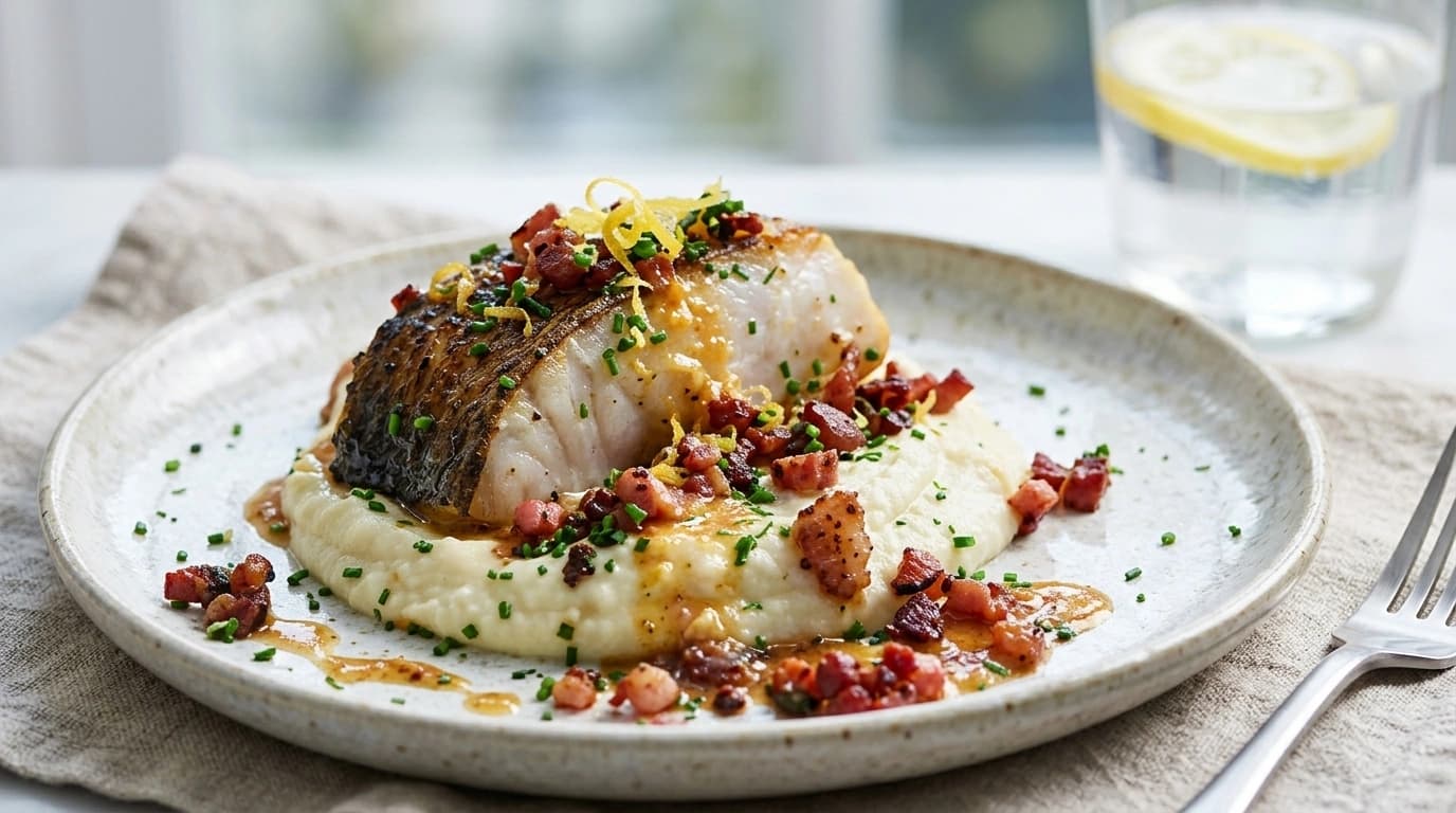 Torsk i ugn med bacon, ärtor och persiljesås – Svensk proteinfavorit på 30 minuter - traditionellt Svensk Middag recept, perfekt till vardagsmiddag