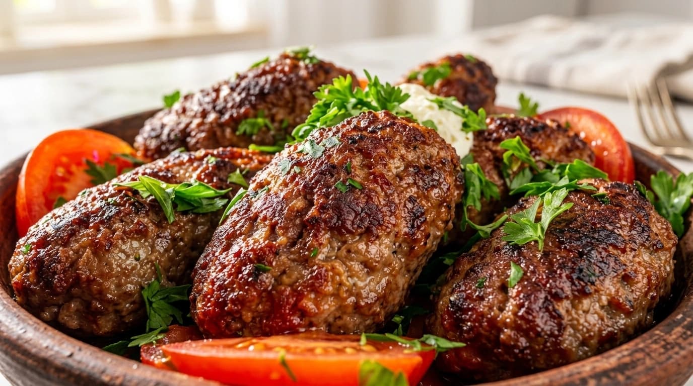Turkisk Köfte med vitlöksyoghurt och sumak – 30 minuter - traditionellt Turkisk Middag recept, perfekt till vardagsmiddag