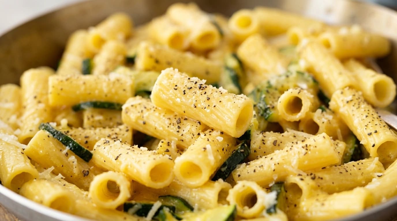Vegetarisk carbonara med zucchini och citron – Ljus, fräsch och krämig - traditionellt Italienskt Middag recept, perfekt till vardagsmiddag