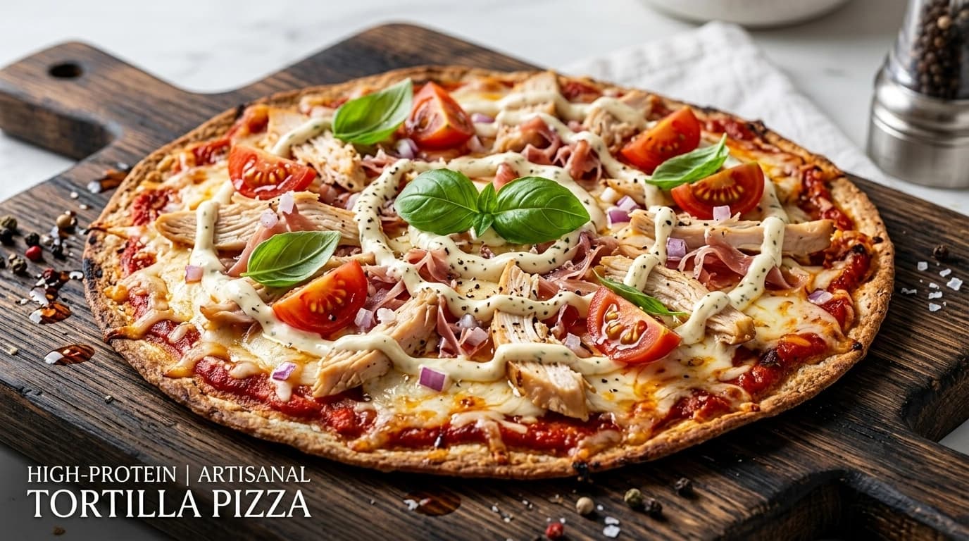 Tortilla Pizza med skinka och ost – 10 minuters krispizza - traditionellt Svensk Middag recept, perfekt till vardagsmiddag