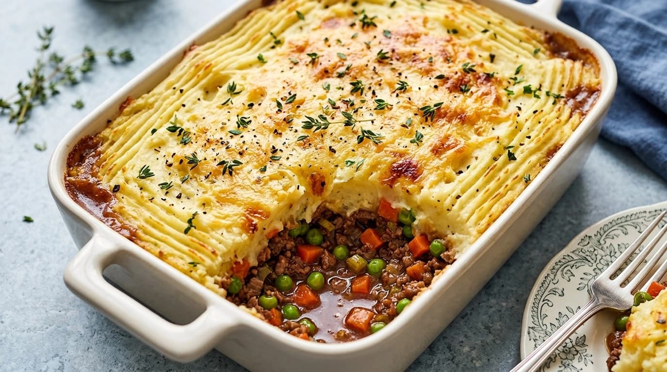 Vegetarisk shepherd's pie med linsfärs
