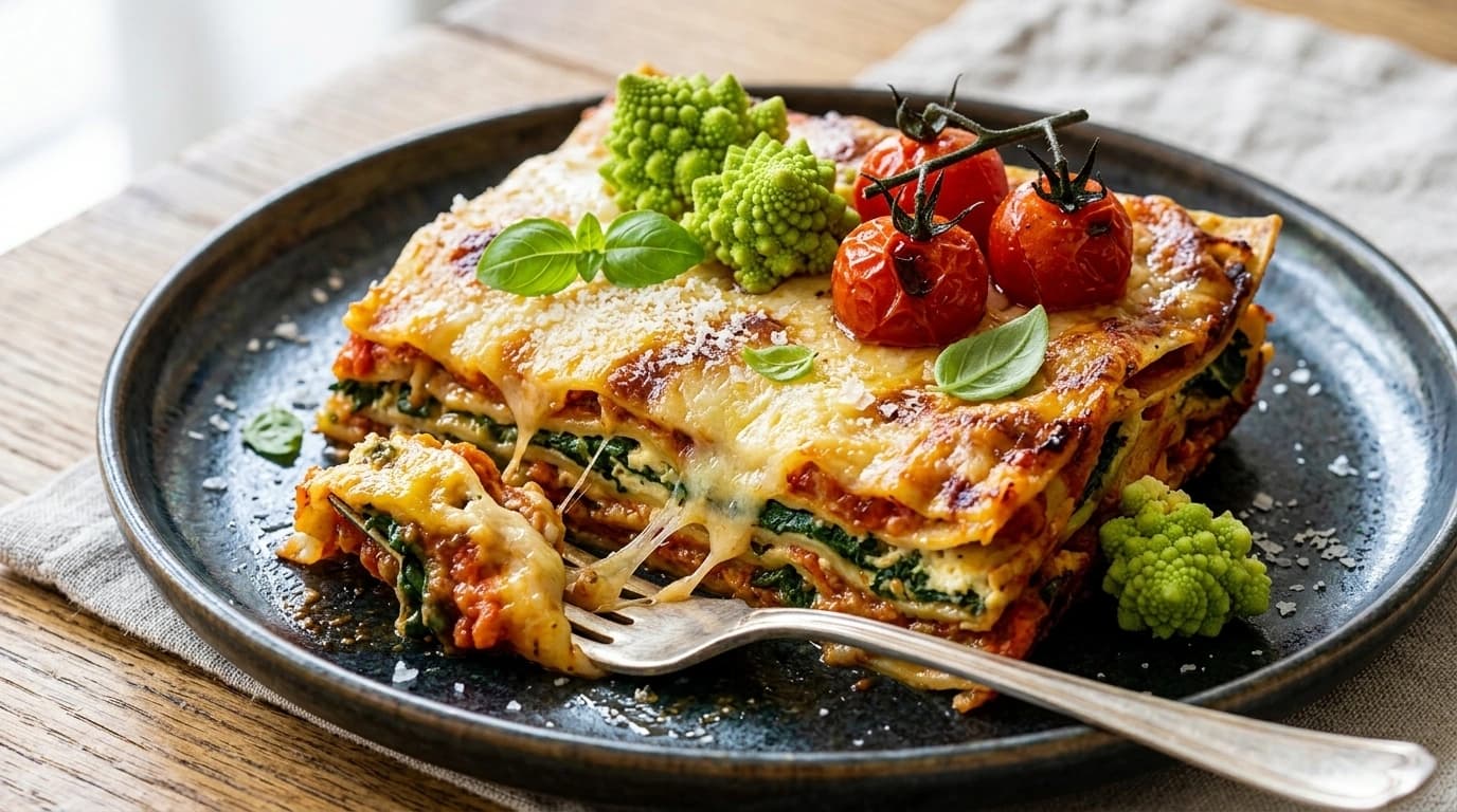 Vegetarisk spenat- och zucchinilasagne