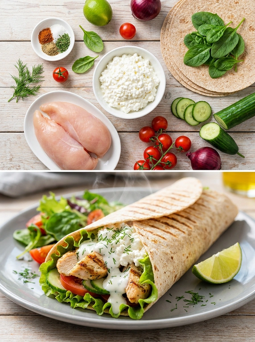 Keso Grillad Kyckling Wrap 42g Protein - traditionellt Sverige Träningsmat recept, perfekt till vardagsmiddag