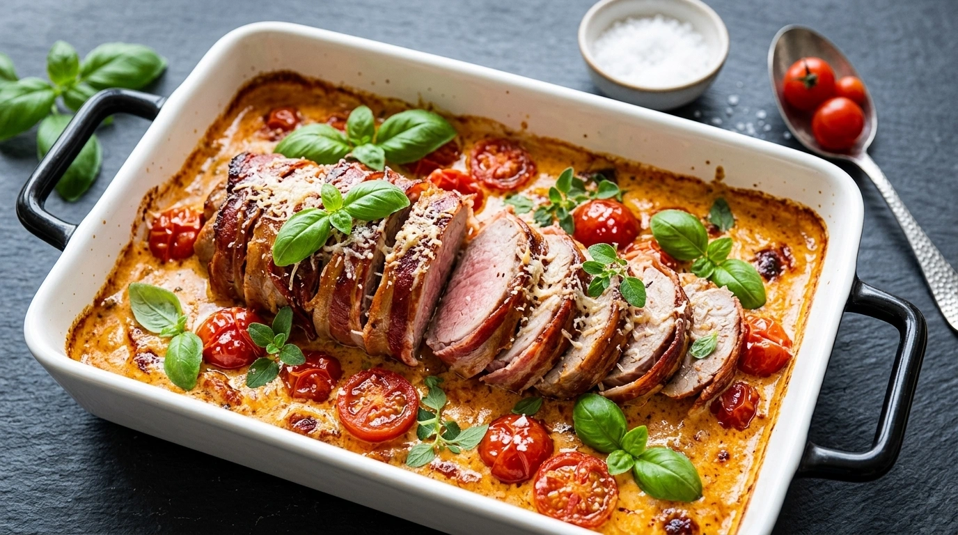 Fläskfilé i ugn med crème fraiche och soltorkade tomater – LCHF Fest - traditionellt Italien Huvudrätt recept, perfekt till vardagsmiddag