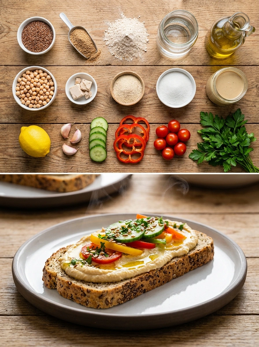 Linfröbröd med Hummus och Grönsaker - traditionellt Medelhavet Nyttigt recept, perfekt till vardagsmiddag