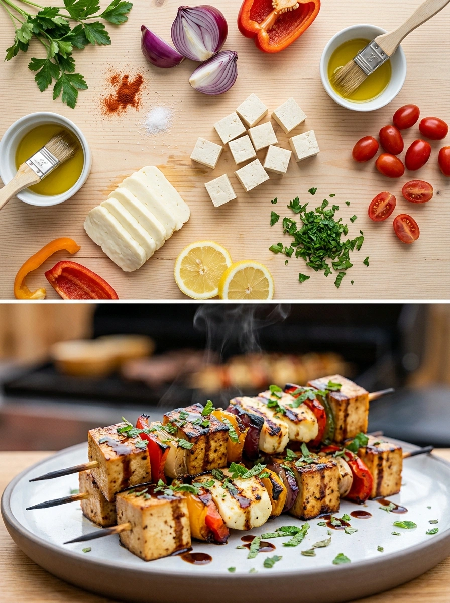 Grillad Tofu Halloumi Spett - traditionellt Sverige Middag utan kolhydrater recept, perfekt till vardagsmiddag