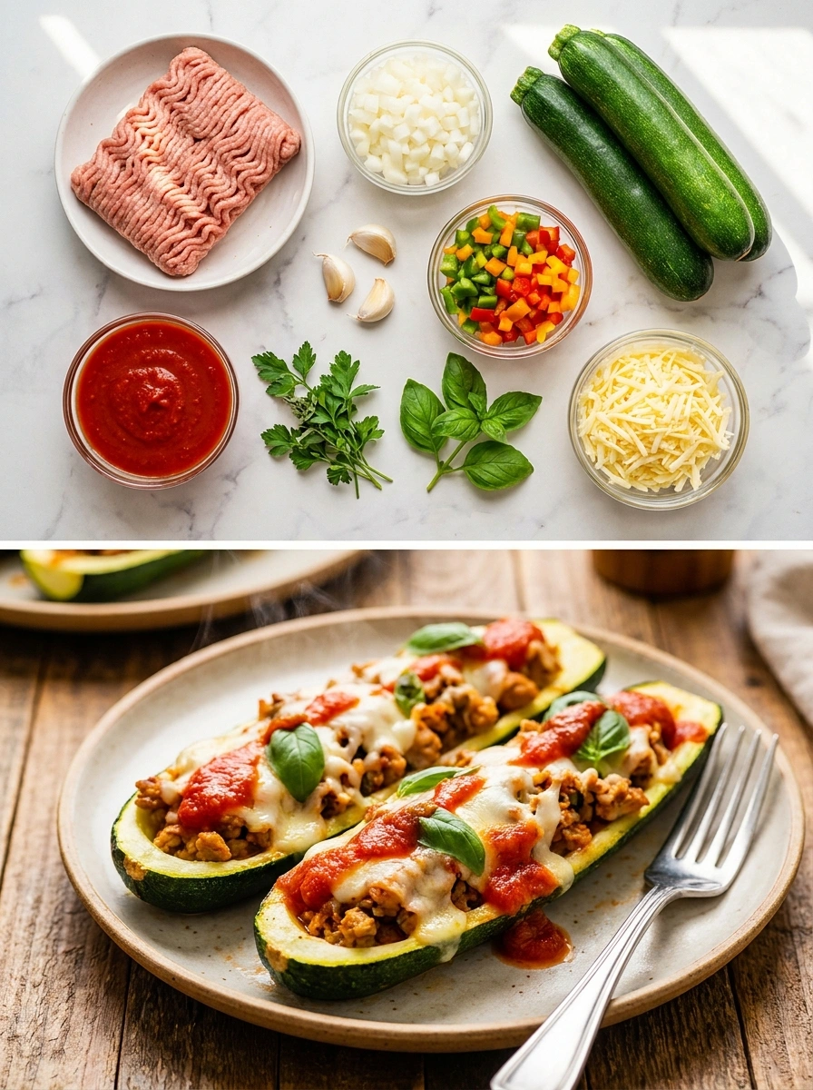 Kalkonfärs Zucchini Boats - traditionellt Sverige Middag utan kolhydrater recept, perfekt till vardagsmiddag