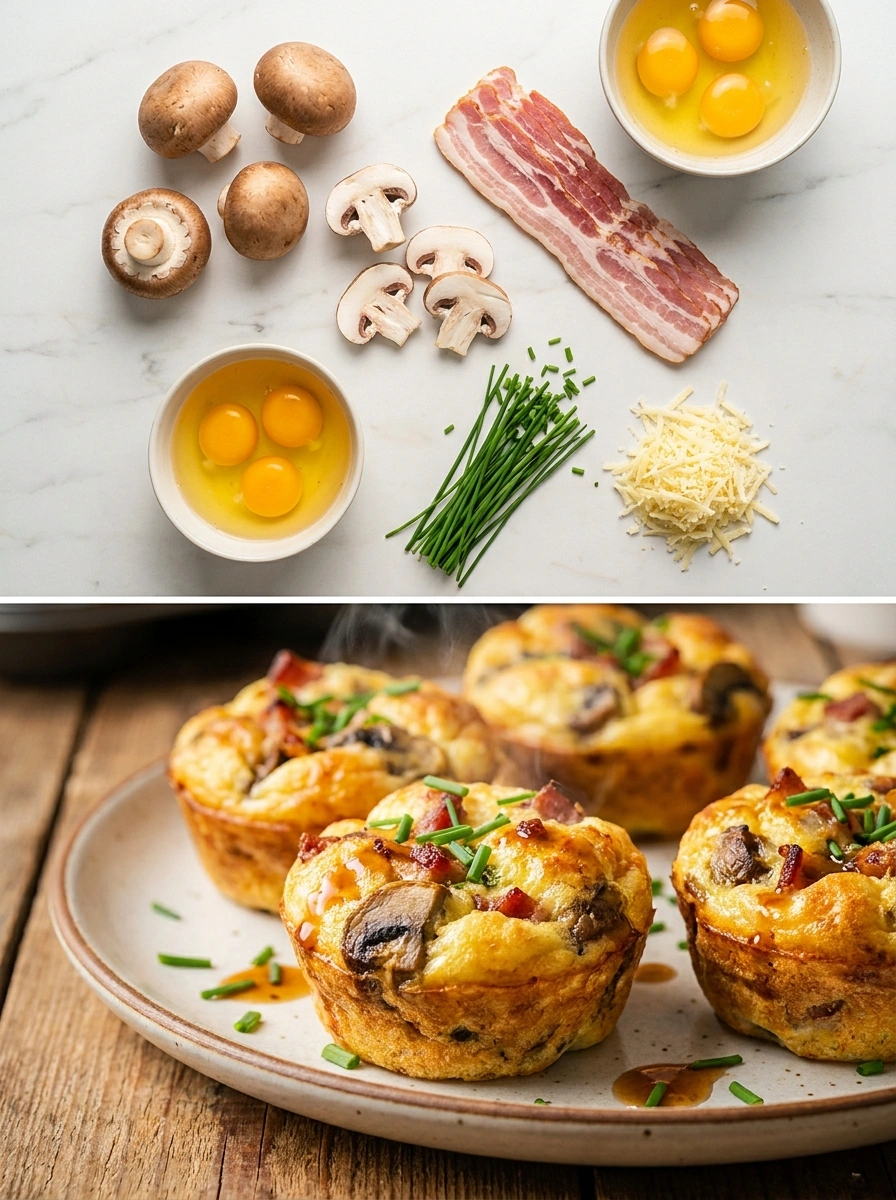 Svamp Bacon Äggmuffins - traditionellt Sverige Middag utan kolhydrater recept, perfekt till vardagsmiddag