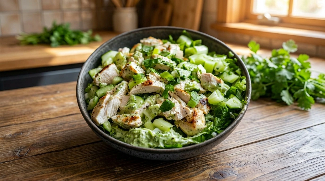 Green goddess chicken salad | Kryddig sallad med grön kryddblandning och grillad kyckling - traditionellt USA Sommarsallader recept, perfekt till vardagsmiddag