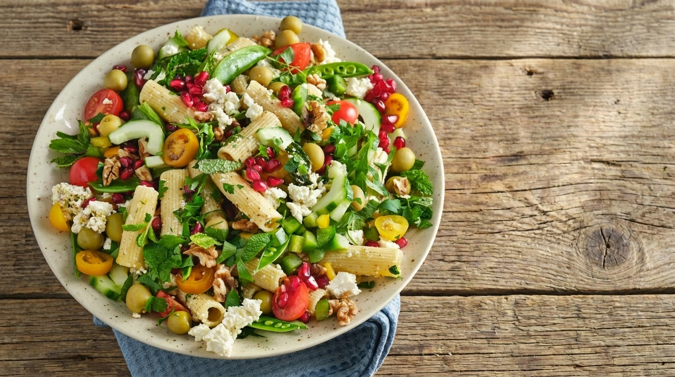 Grekisk pastasallad – fräsch medelhavssallad med pasta, feta och oliver på 20 minuter - traditionellt Grekland Sommarsallader recept, perfekt till vardagsmiddag