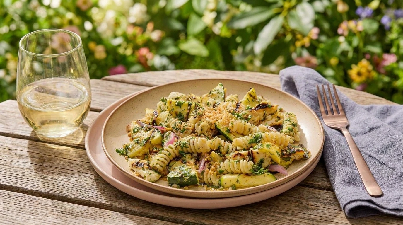 Halloumi pasta salad with basil dressing | Kryddig pastasallad med grillad halloumi - traditionellt Cypern Sommarsallader recept, perfekt till vardagsmiddag