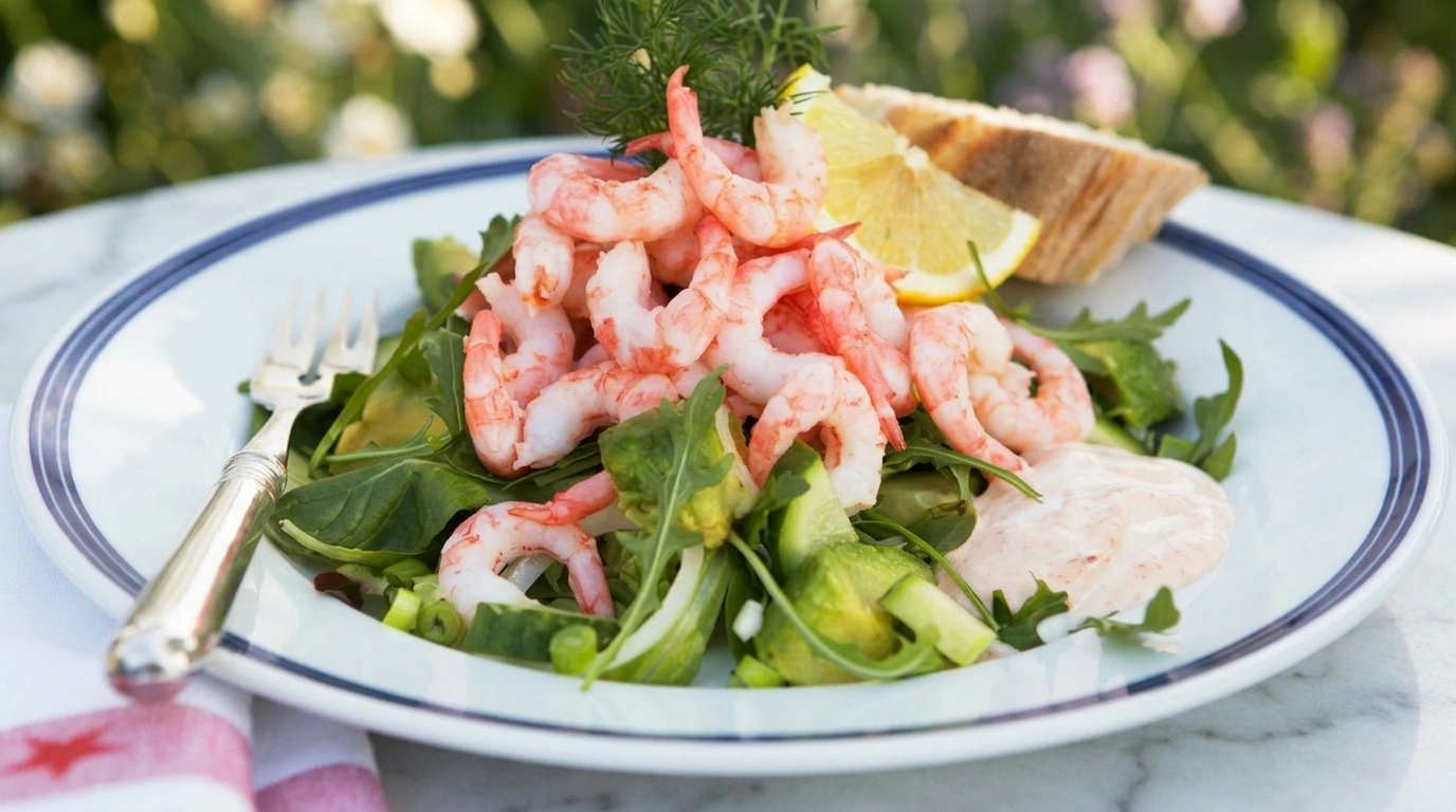 Räksallad med Rhode Island – fräsch och smakrik sommarsallad på 20 minuter - traditionellt Sverige Sommarsallader recept, perfekt till vardagsmiddag
