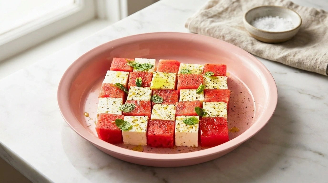 Watermelon feta salad | Söt‑salt sallad med melon, feta och mint - traditionellt Grekland Sommarsallader recept, perfekt till vardagsmiddag