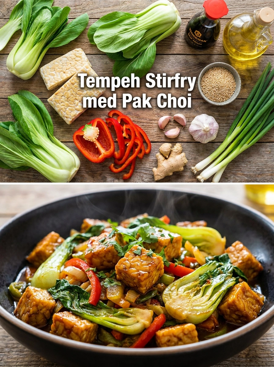 Tempeh Stirfry med Pak Choi - traditionellt Asien Vegetariskt recept, perfekt till vardagsmiddag