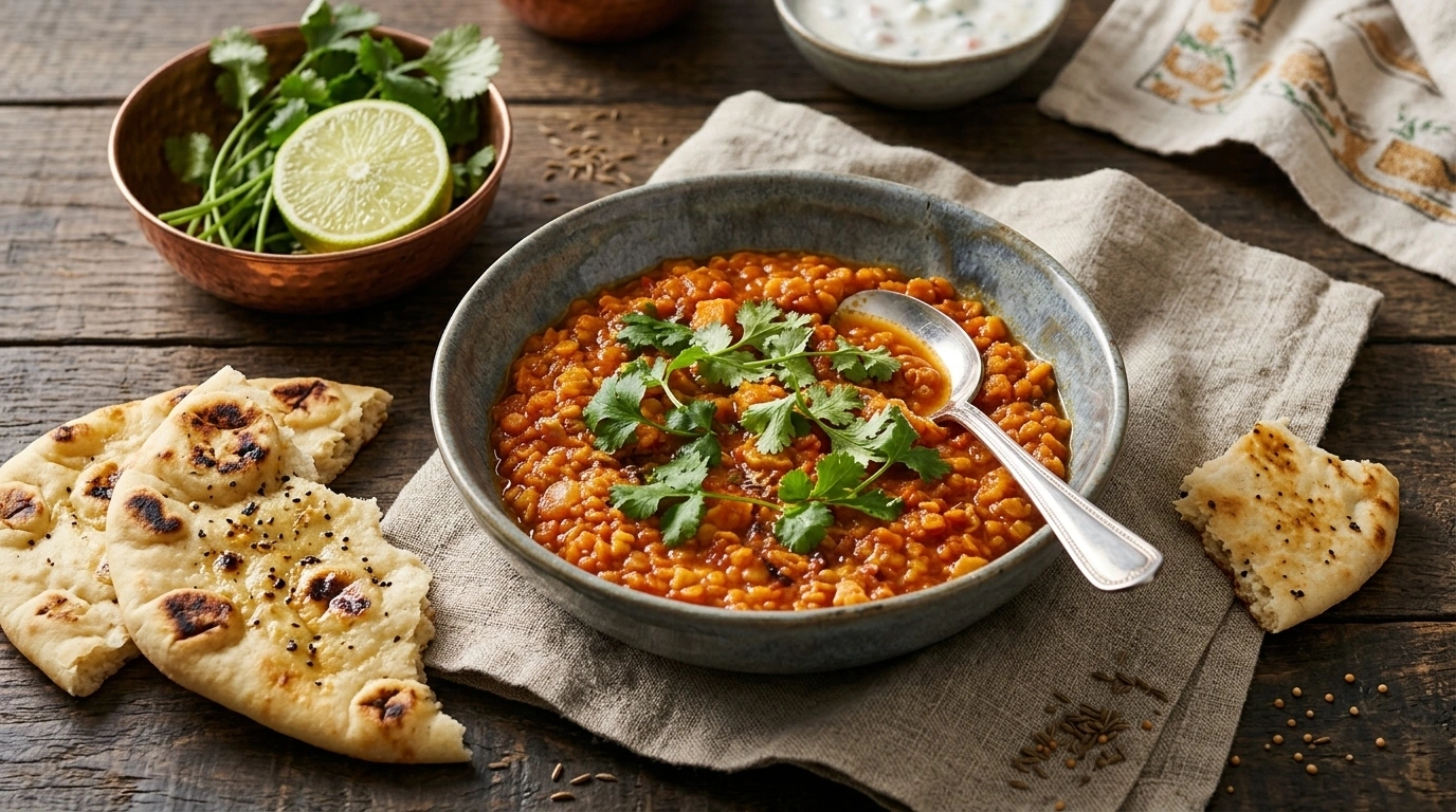 Indisk Dhal på röda linser med kokosmjölk – Vegansk storkoksfavorit - traditionellt Svensk Middag recept, perfekt till vardagsmiddag