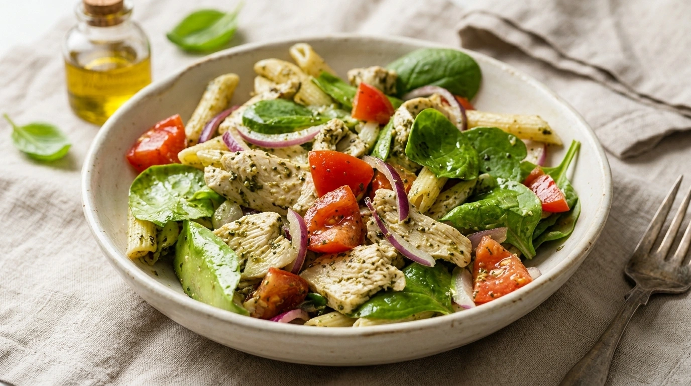 Pasta med kyckling, pesto och spenat – Lyxig vardag på 25 minuter - traditionellt Svensk Middag recept, perfekt till vardagsmiddag