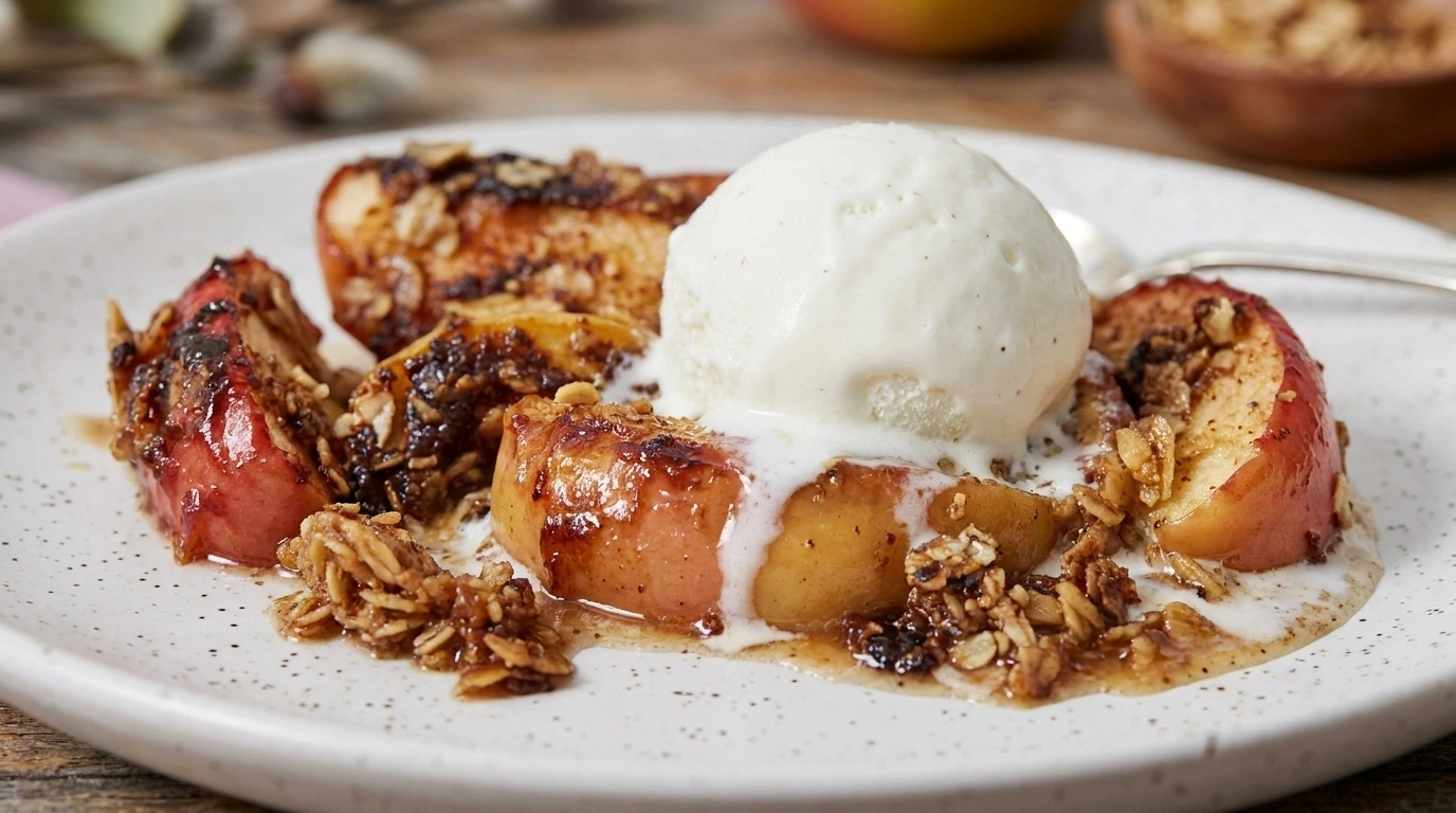 Äppel- & Kanelcrumble med vaniljglass – Varm höstdessert på 40 minuter - traditionellt Svensk Efterrätt recept, perfekt till vardagsmiddag