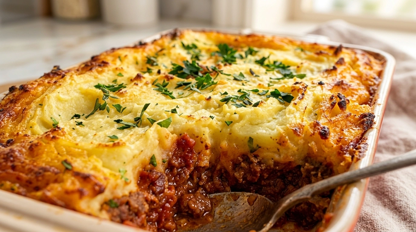 Cottage Pie med morötter, ärter och nötfärs