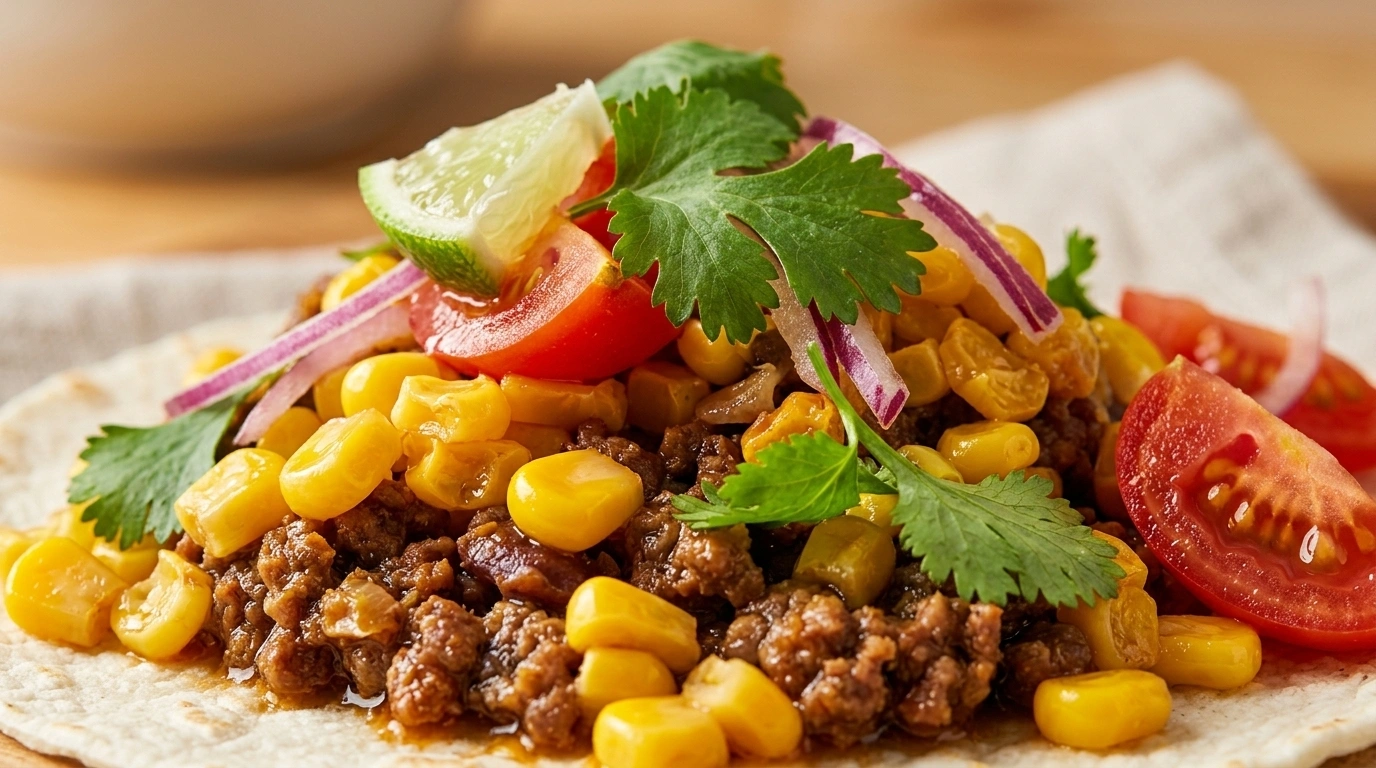 Doldis-tacos med svarta bönor, majs och riven zucchini