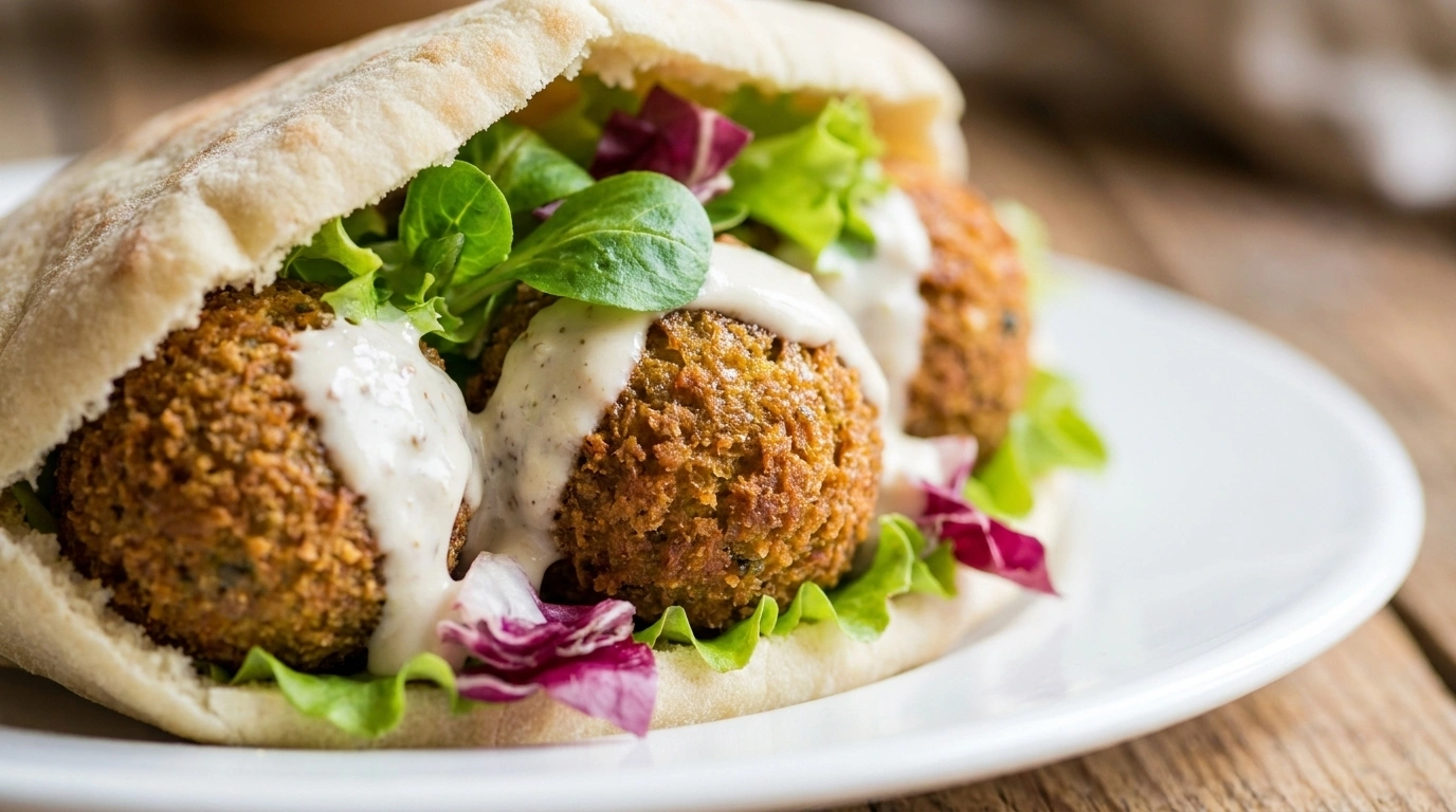 Färdig falafel i pitabröd – Mättande vegetarisk på 5 minuter - traditionellt Libanesisk Lunch recept, perfekt till vardagsmiddag