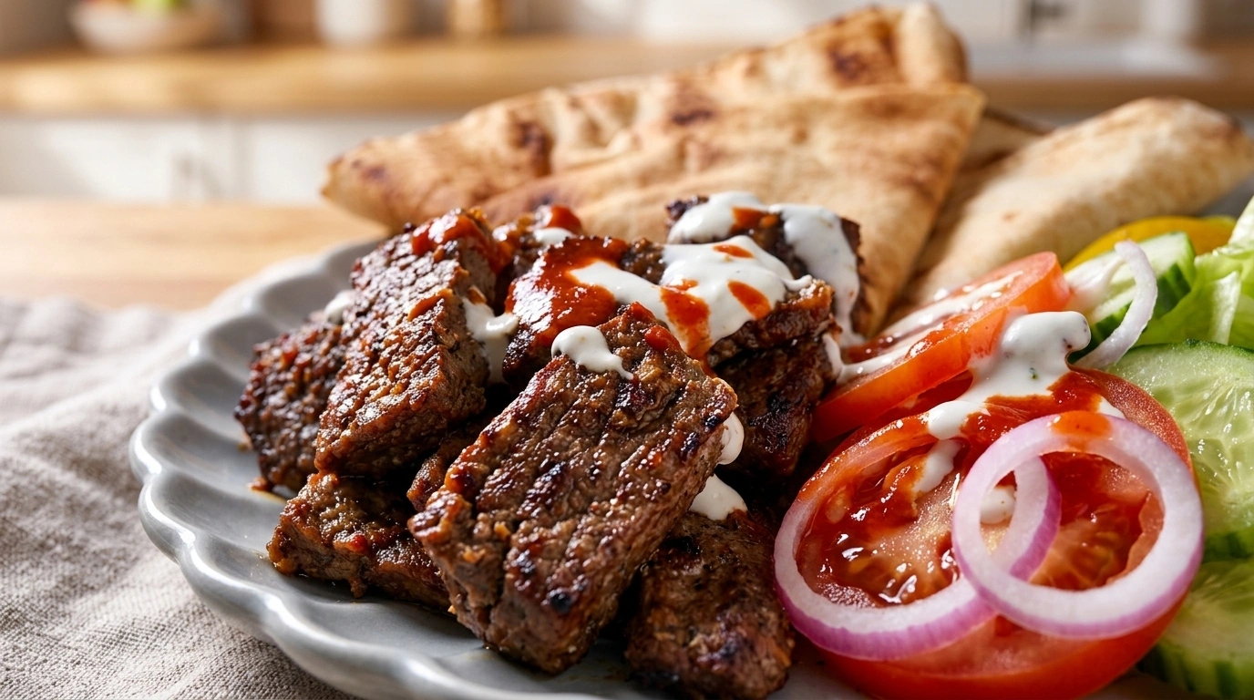 50/50 falsk kebab med köttfärs, sojafärs och vitlökssås